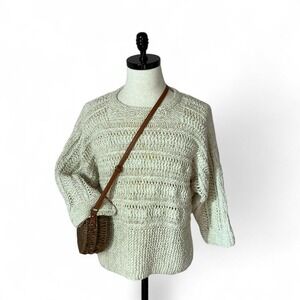 Eileen Fisher Open Knit Pullover Sweater Beige Textured Lightweight Comfy